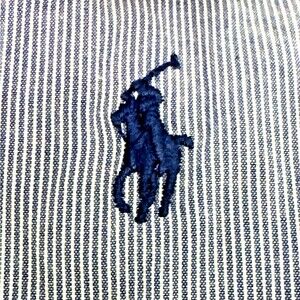 Ralph Lauren Yarmouth Blue Pin Stripe Long Sleeve Button Down Men's 16.5 Polo